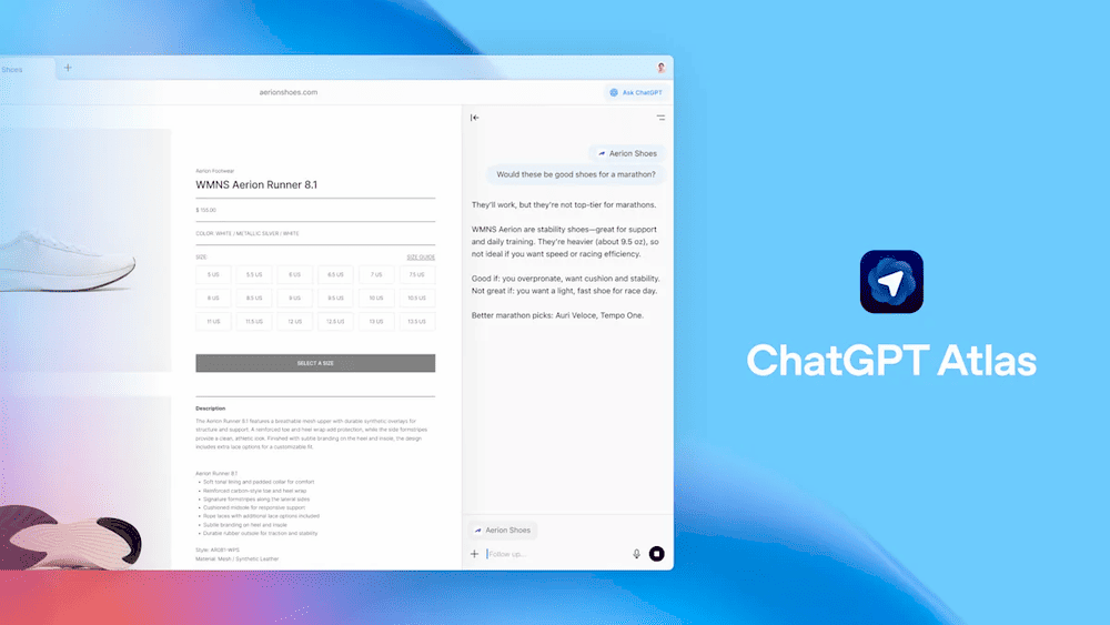 Скріншот ChatGPT Atlas веб-браузера